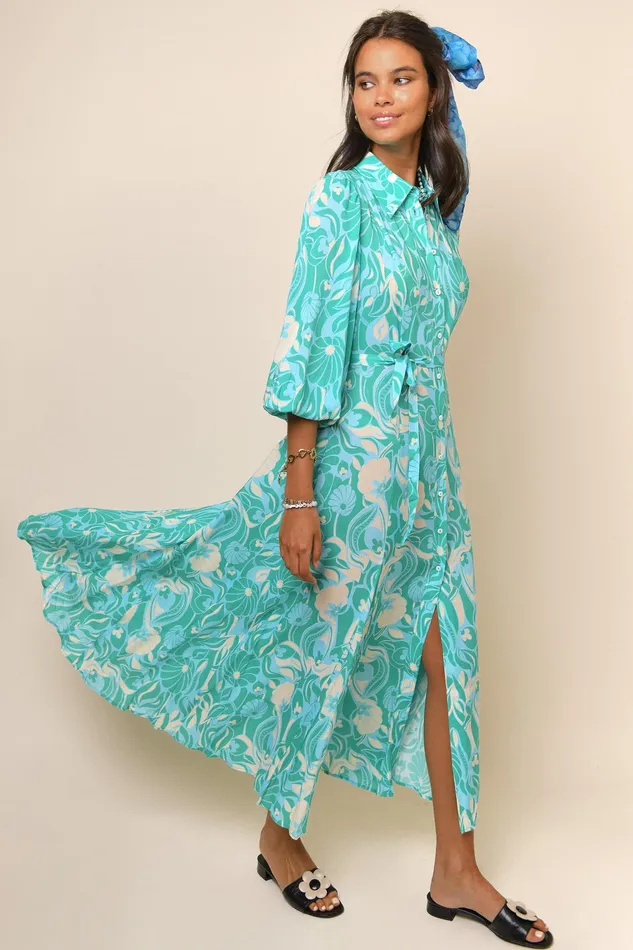 Dresses Women RIXO Maddison Green Abstract Shells Dresses Women RIXO Maddison Green Abstract Shells