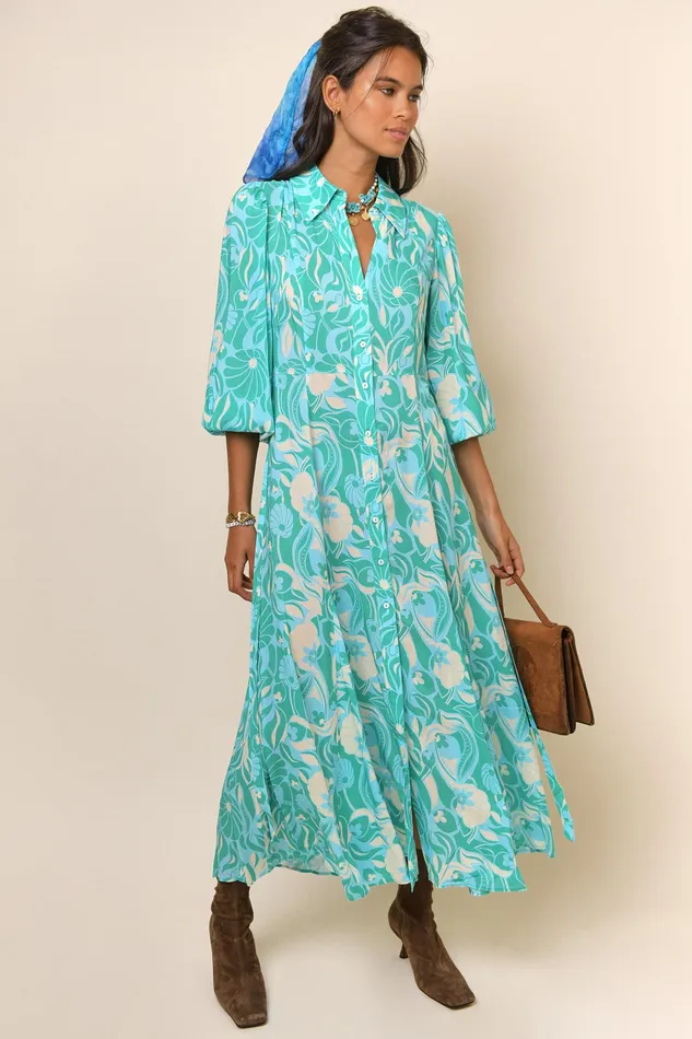 Dresses Women RIXO Maddison Green Abstract Shells Dresses Women RIXO Maddison Green Abstract Shells