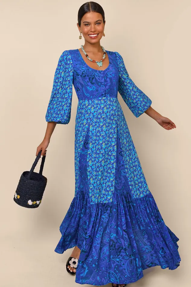 Dresses Women RIXO Virginia Fontainhas Floral Cobalt Mix