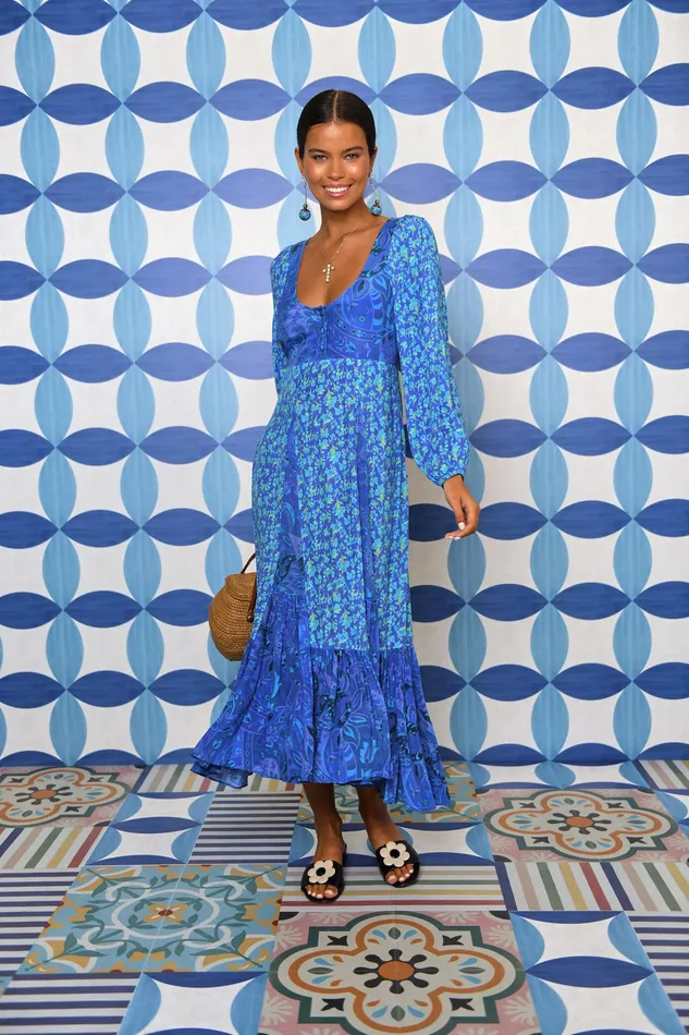 Dresses Women RIXO Virginia Fontainhas Floral Cobalt Mix