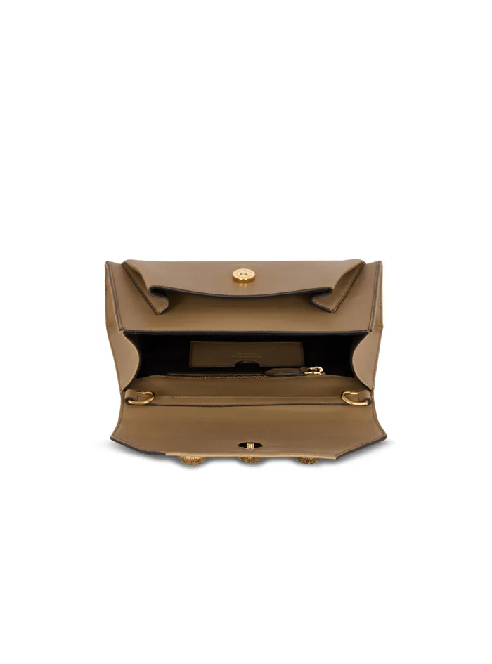 Emblegraveme Flap Grained Calfskin Bag Brown Women Balmain Clutches