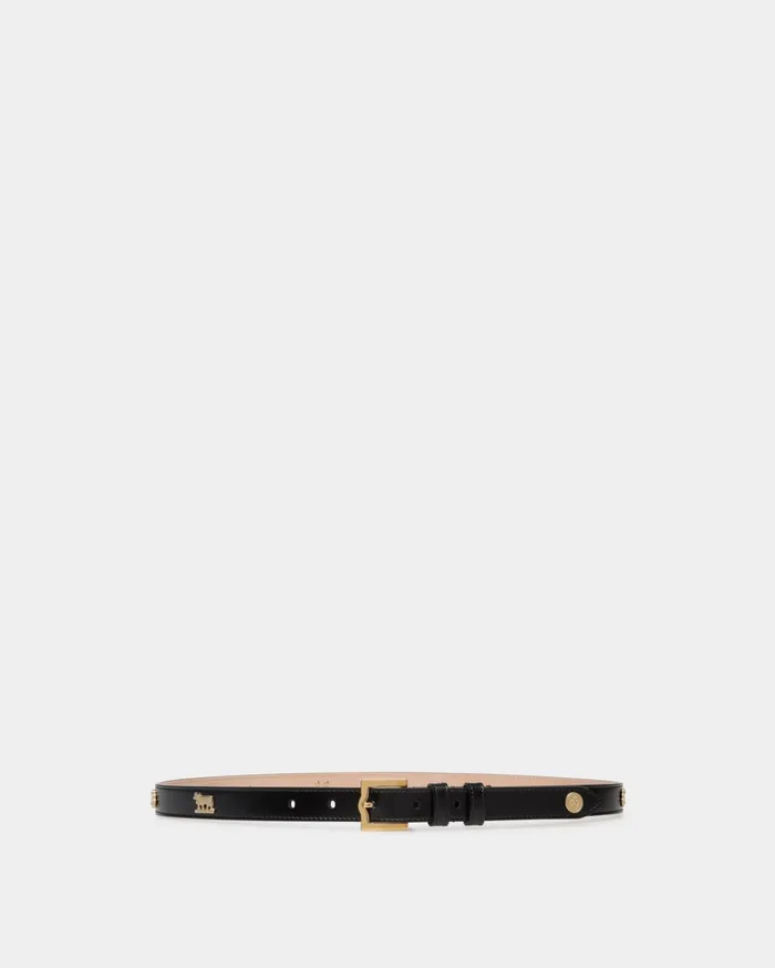 Emblem 85 Cm Belt In Black Brushed Leather Women Bally Belts