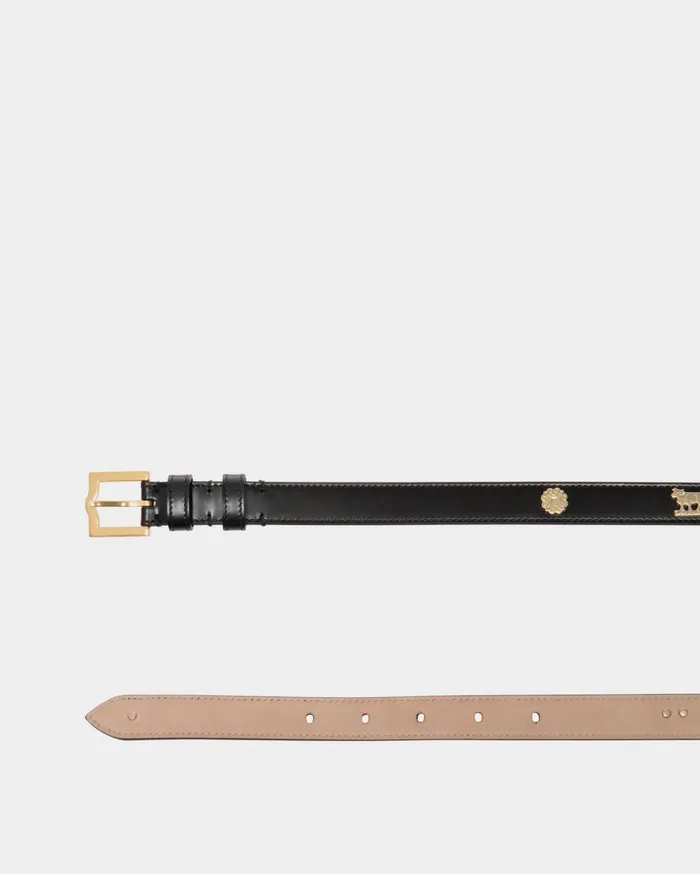 Emblem 85 Cm Belt In Black Brushed Leather Women Bally Belts