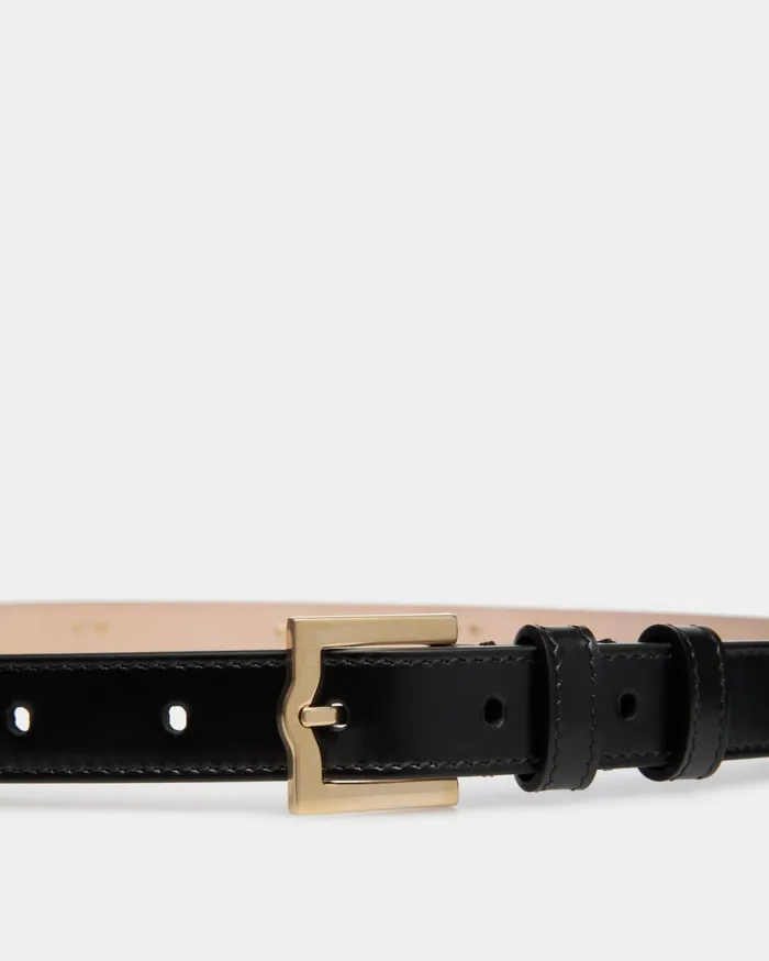 Emblem 85 Cm Belt In Black Brushed Leather Women Bally Belts