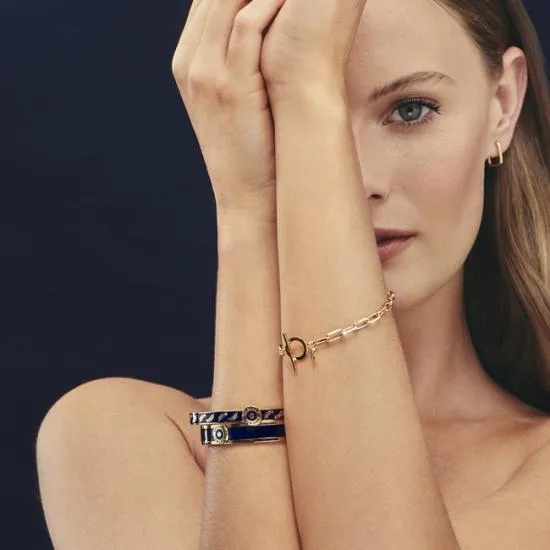Enamel Bangle Navy Enamel On 18ct Gold Plated Women Aspinal Of London Bangles and Bracelets