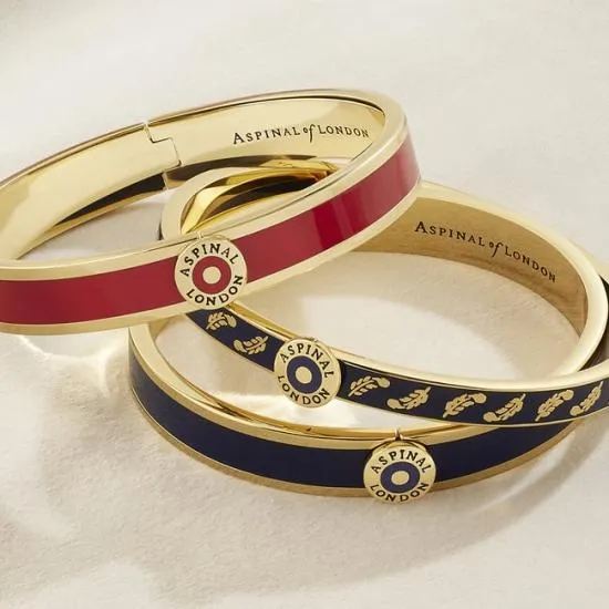 Enamel Bangle Navy Enamel On 18ct Gold Plated Women Aspinal Of London Bangles and Bracelets