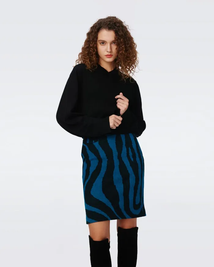 Ethel Jacquard Skirt Huge Zebra Indian Green Women DVF Skirts Ethel Jacquard Skirt Huge Zebra Indian Green Women DVF Skirts