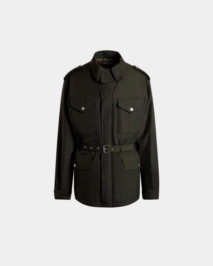 Field Jacket In Military Green Nylon Men Bally Coats and Jackets