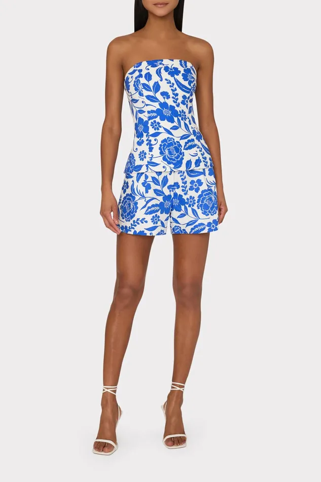 Flowers Of Spain Linen Shorts Bluewhite Women Milly Shorts