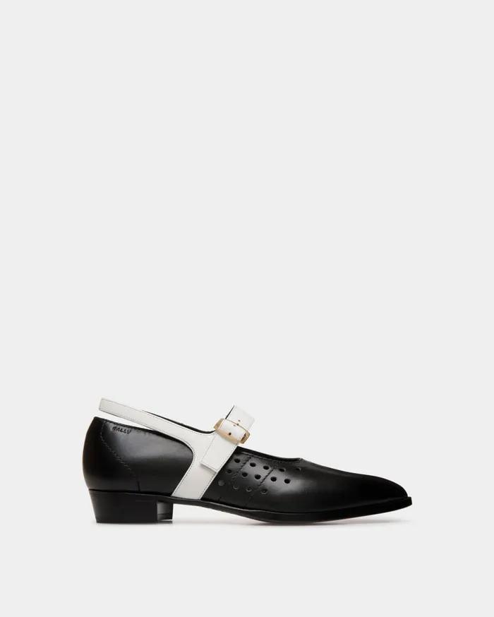 Glendale MaryJane In Black And White Leather Women Bally Flats and Moccasins