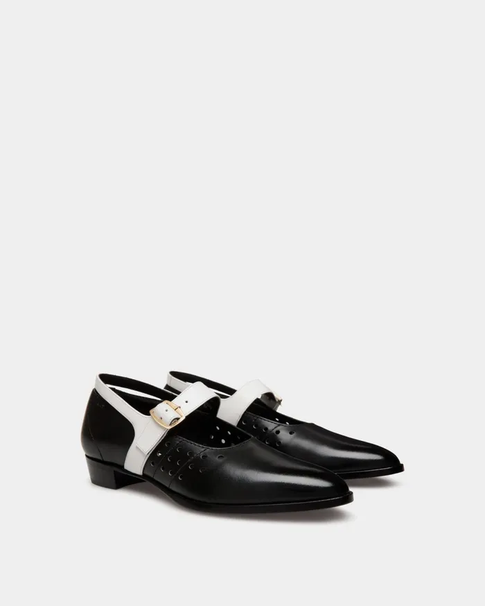 Glendale MaryJane In Black And White Leather Women Bally Flats and Moccasins
