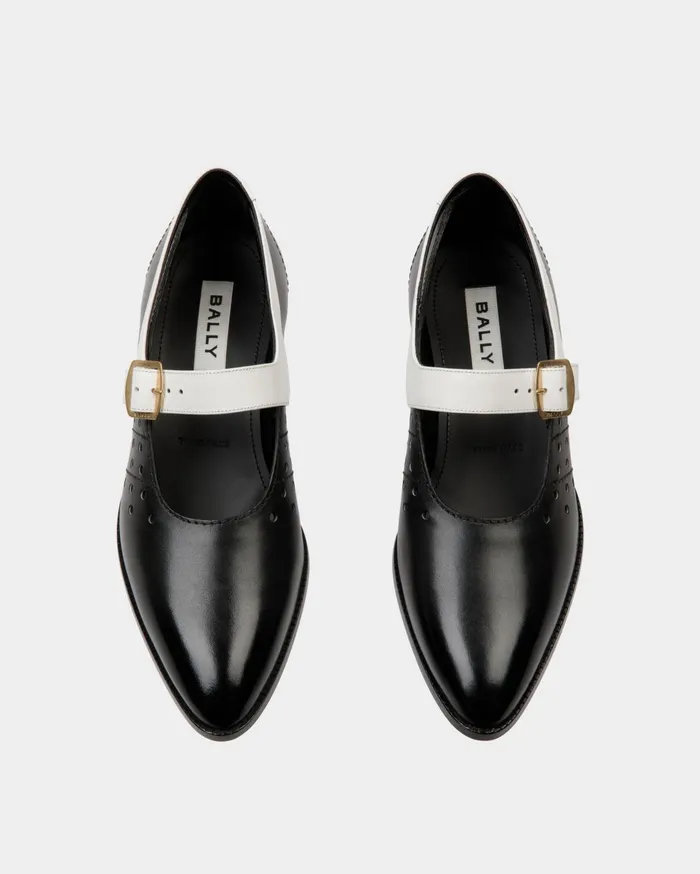 Glendale MaryJane In Black And White Leather Women Bally Flats and Moccasins