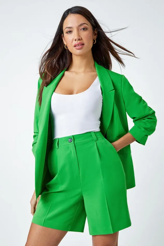 Green Tailored Stretch Shorts Women Roman Coords