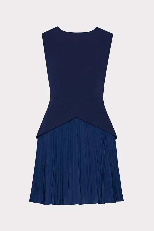 Haddy Pleated Mini Dress Navy Women Milly Dresses