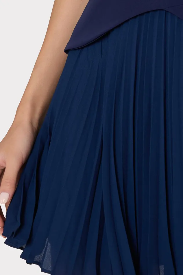 Haddy Pleated Mini Dress Navy Women Milly Dresses