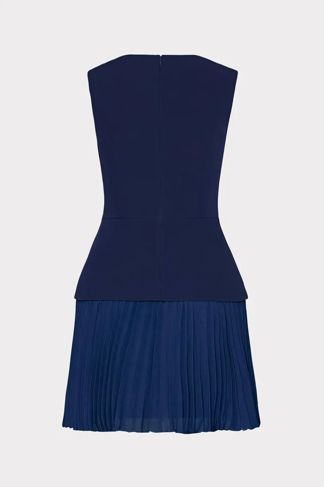 Haddy Pleated Mini Dress Navy Women Milly Dresses