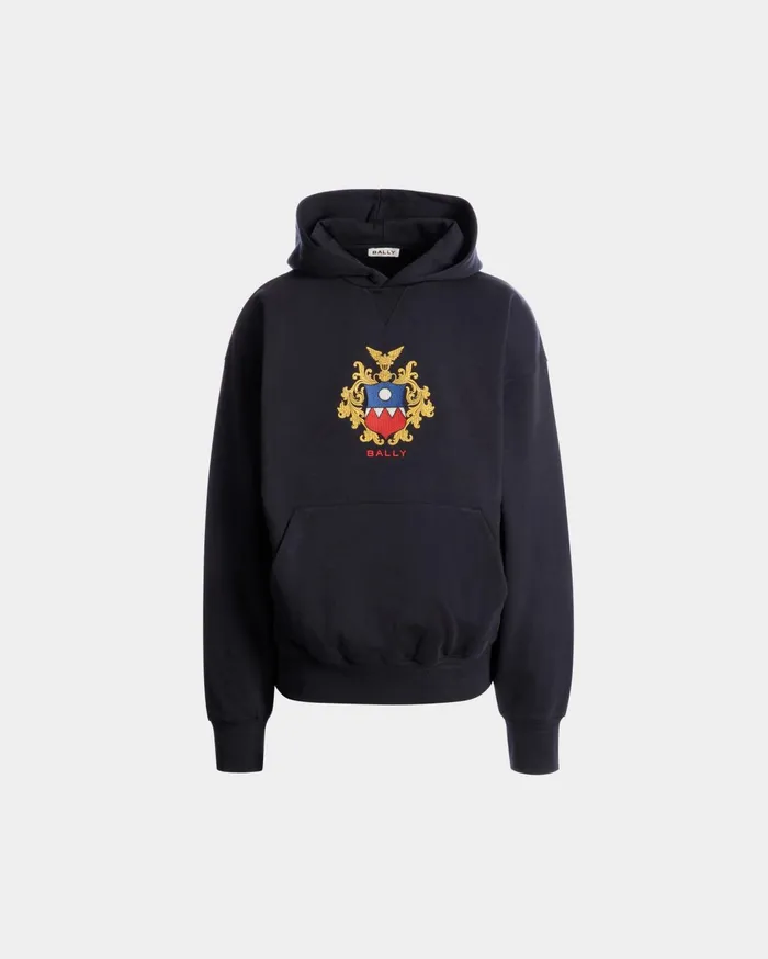 Hoodie With Bally Crest Logo In Navy Blue Cotton Men Bally Tracksuits