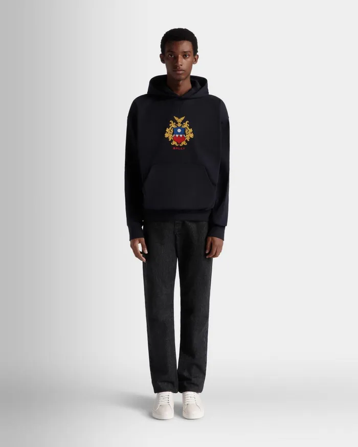 Hoodie With Bally Crest Logo In Navy Blue Cotton Men Bally Tracksuits