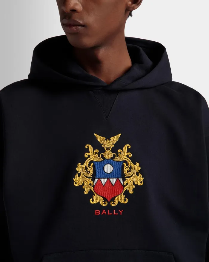 Hoodie With Bally Crest Logo In Navy Blue Cotton Men Bally Tracksuits