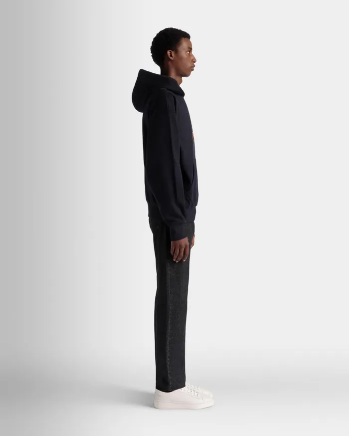 Hoodie With Bally Crest Logo In Navy Blue Cotton Men Bally Tracksuits