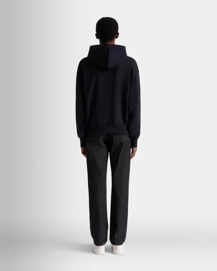 Hoodie With Bally Crest Logo In Navy Blue Cotton Men Bally Tracksuits