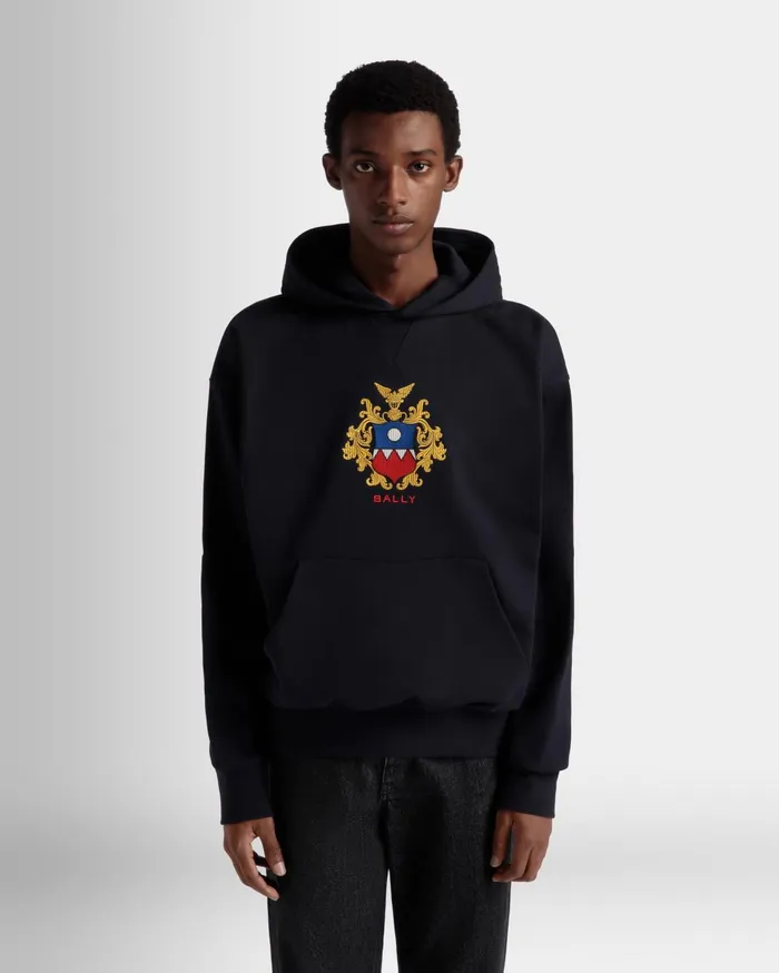 Hoodie With Bally Crest Logo In Navy Blue Cotton Men Bally Tracksuits