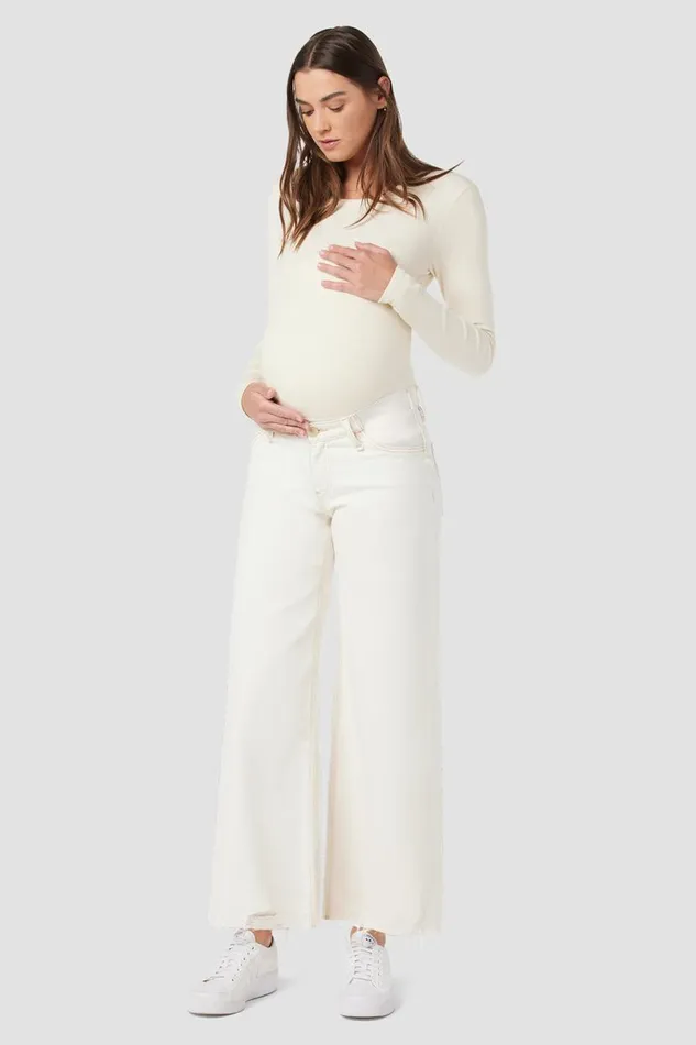 Hudson Jeans Cropped Women James Maternity Wide Leg Crop Jean Ecru Destructed Hem Hudson Jeans Cropped Women James Maternity Wide Leg Crop Jean Ecru Destructed Hem