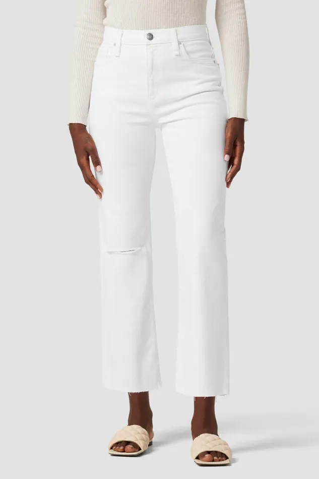 Hudson Jeans Cropped Women Remi HighRise Straight Crop Jean Destructed White Shadow