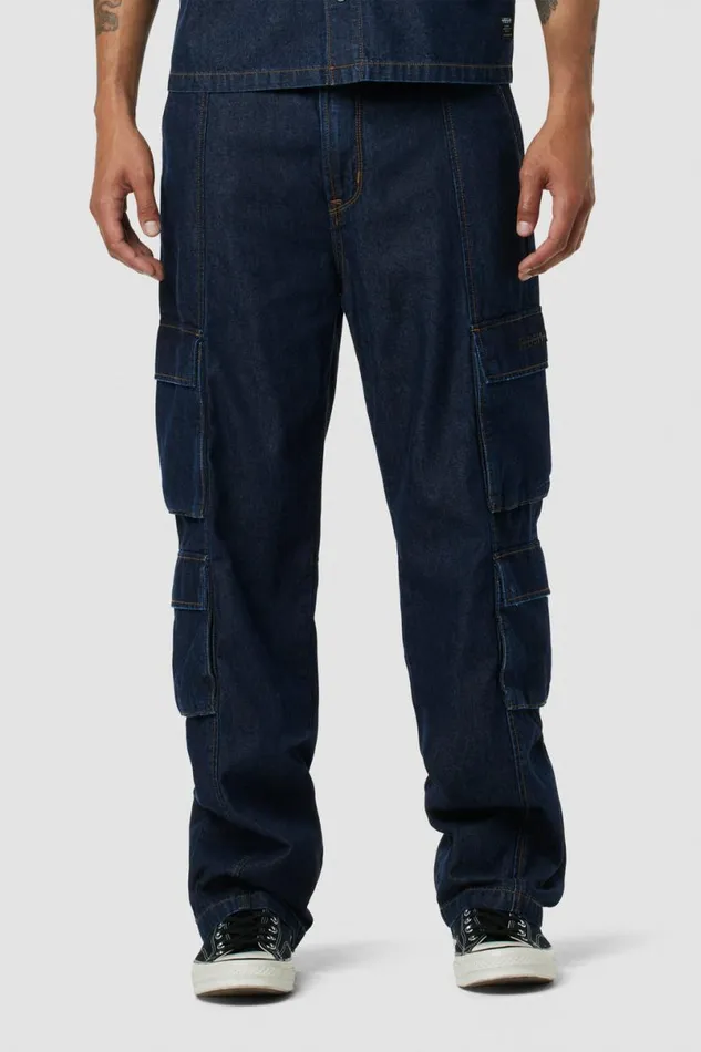 Hudson Jeans Pants Men Wide Leg Cargo Dark Chambray
