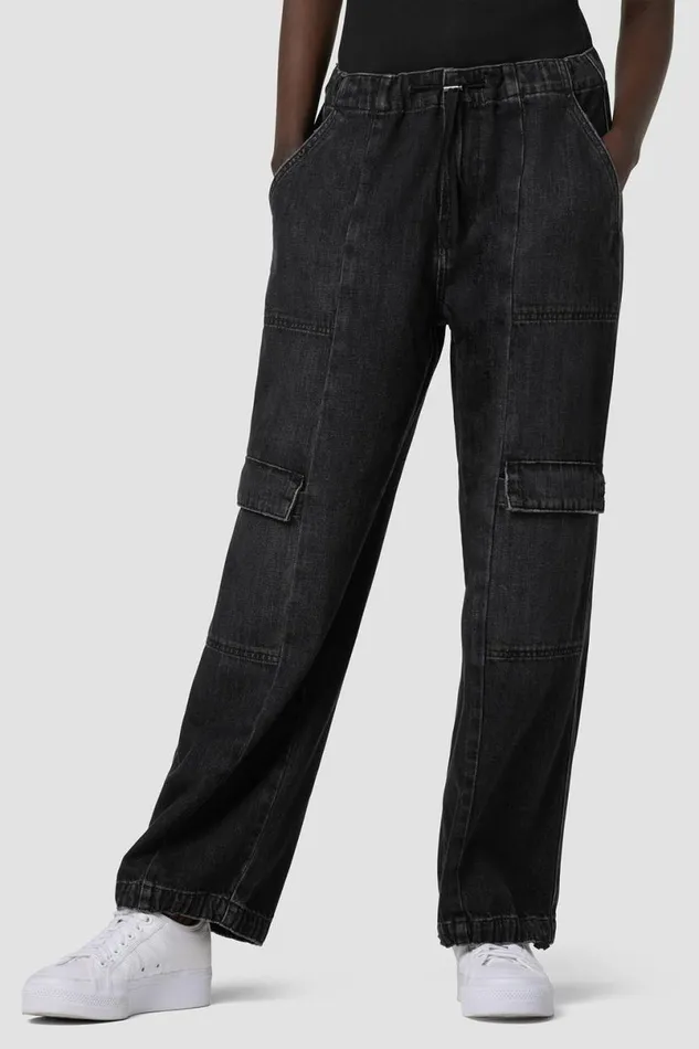 Hudson Jeans Pants Women Drawstring Parachute Pant Faded Black