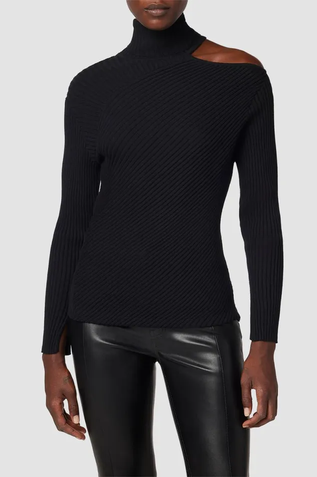 Hudson Jeans Tops and Sweaters Women Cut Out Shoulder Sweater Black