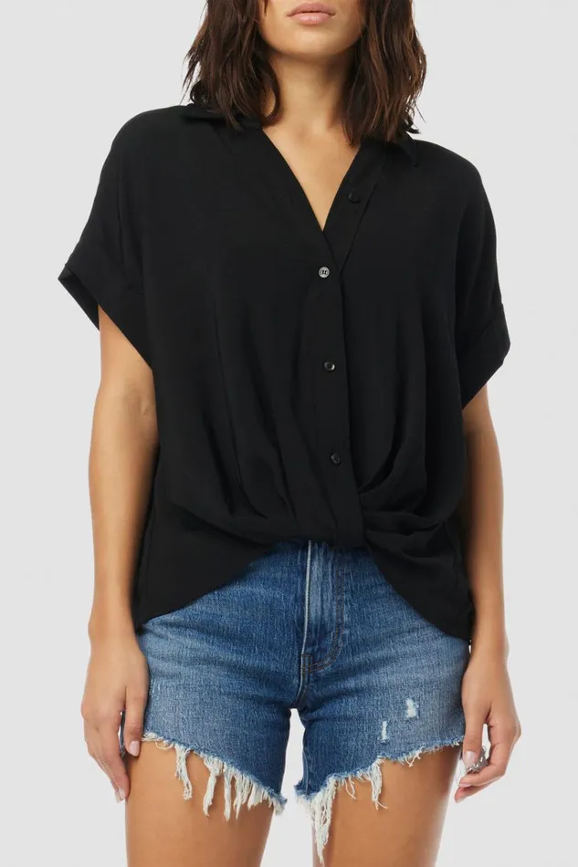 Hudson Jeans Tops and Sweaters Women Knotted Button Down Shirt Black
