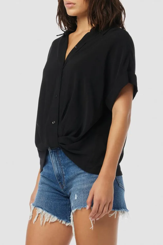 Hudson Jeans Tops and Sweaters Women Knotted Button Down Shirt Black Hudson Jeans Tops and Sweaters Women Knotted Button Down Shirt Black