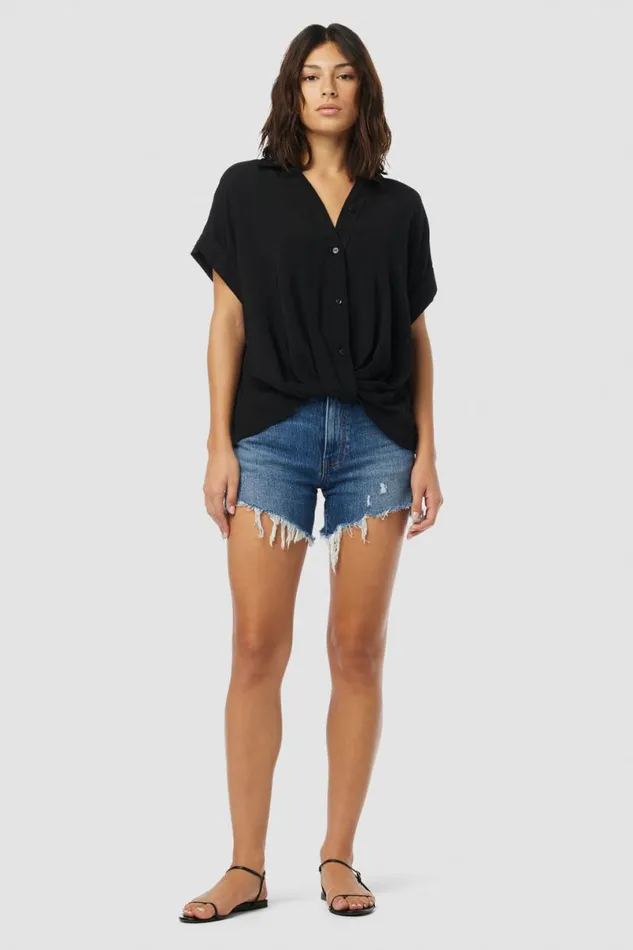 Hudson Jeans Tops and Sweaters Women Knotted Button Down Shirt Black Hudson Jeans Tops and Sweaters Women Knotted Button Down Shirt Black