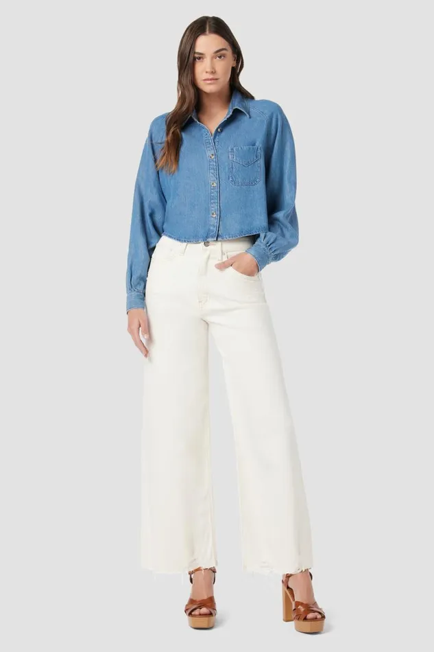 Hudson Jeans Wide Leg Women James HighRise Wide Leg Crop Jean Ecru Destructed Hem Hudson Jeans Wide Leg Women James HighRise Wide Leg Crop Jean Ecru Destructed Hem