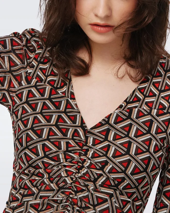 Ivan Reversible Mesh Dress Flutterfly And Tiny Stadium Geo Red Women DVF Dresses