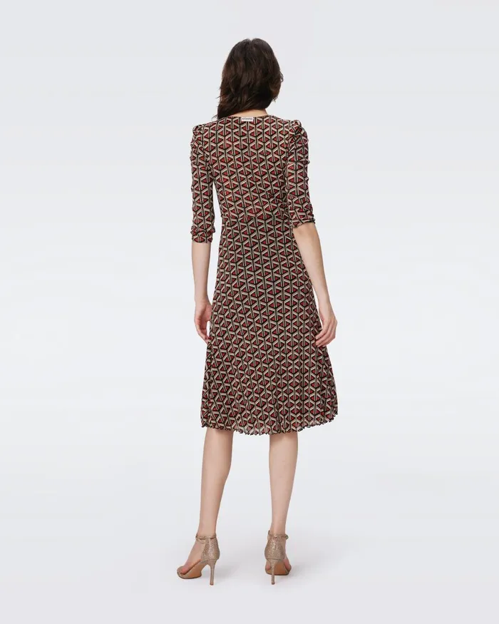 Ivan Reversible Mesh Dress Flutterfly And Tiny Stadium Geo Red Women DVF Dresses