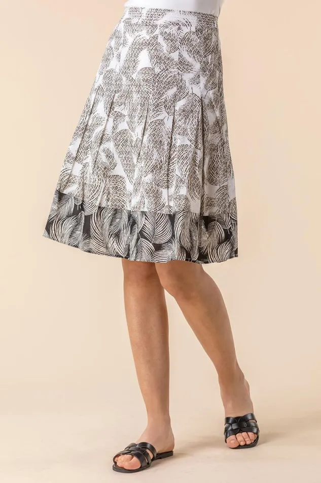 Ivory Feather Print ALine Cotton Skirt Women Roman Skirts