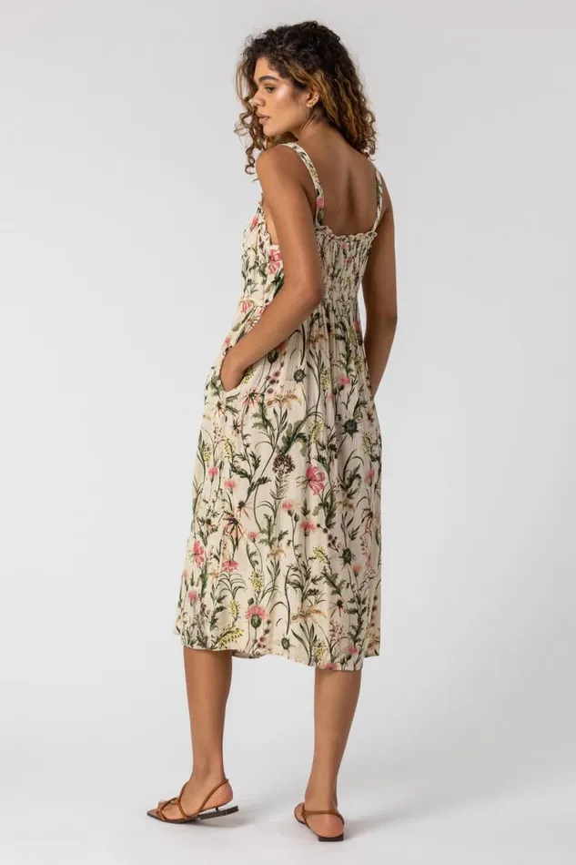 Ivory Floral Print Button Down Sun Dress Women Roman Dresses