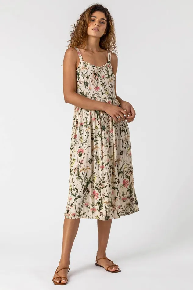 Ivory Floral Print Button Down Sun Dress Women Roman Dresses