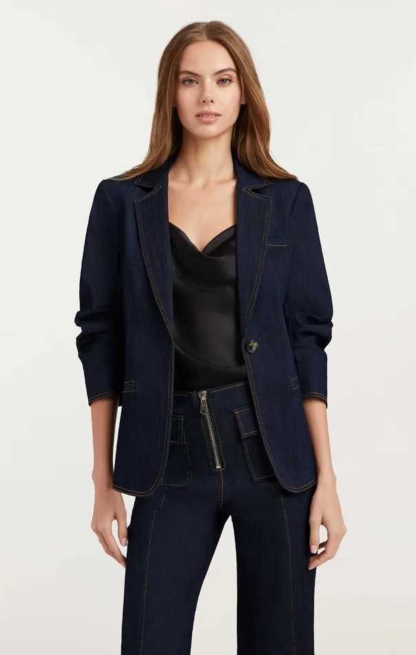 Jackets and Blazers Cinq Sept Women Denim Khloe Blazer Indigo