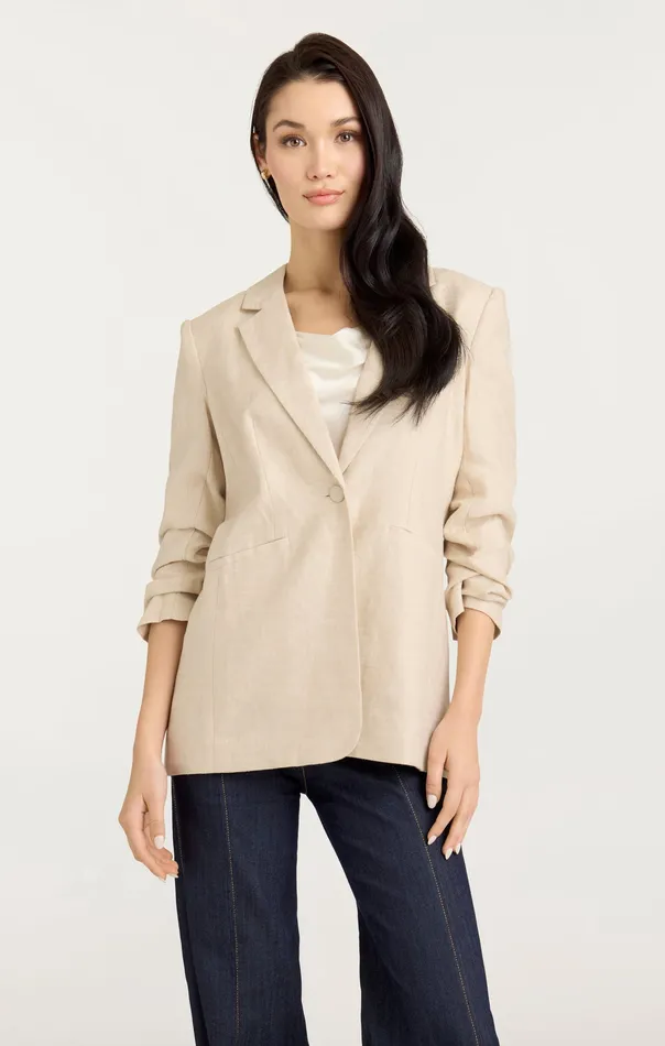 Jackets and Blazers Cinq Sept Women Linen Kylie Blazer Khaki