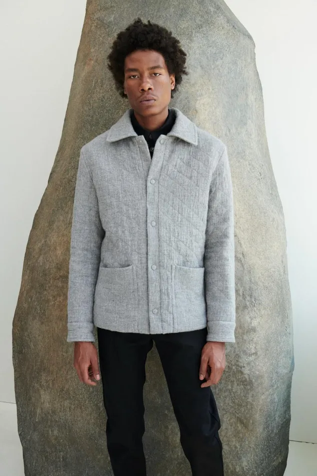 Jackets and Outerwear Men Gabriela Hearst Skye Paddock Jacket In Light Grey Melange Cashmere Linen