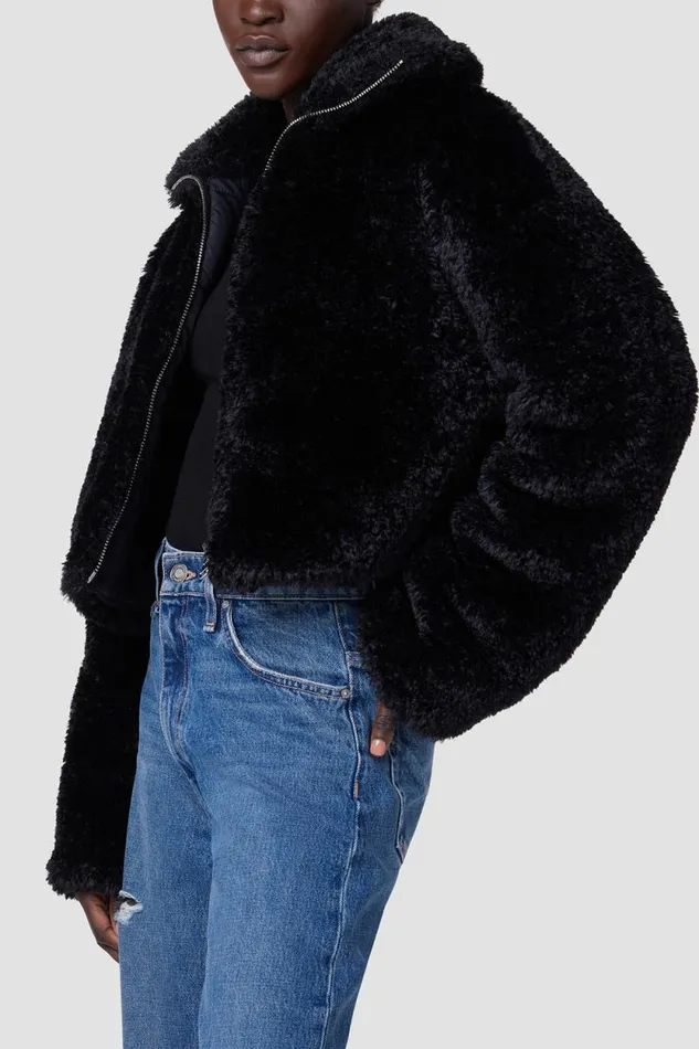 Jackets and Outerwear Women Hudson Jeans Cropped Plush Teddy Fur Jacket Black Jackets and Outerwear Women Hudson Jeans Cropped Plush Teddy Fur Jacket Black