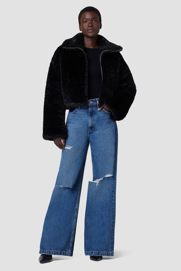 Jackets and Outerwear Women Hudson Jeans Cropped Plush Teddy Fur Jacket Black Jackets and Outerwear Women Hudson Jeans Cropped Plush Teddy Fur Jacket Black