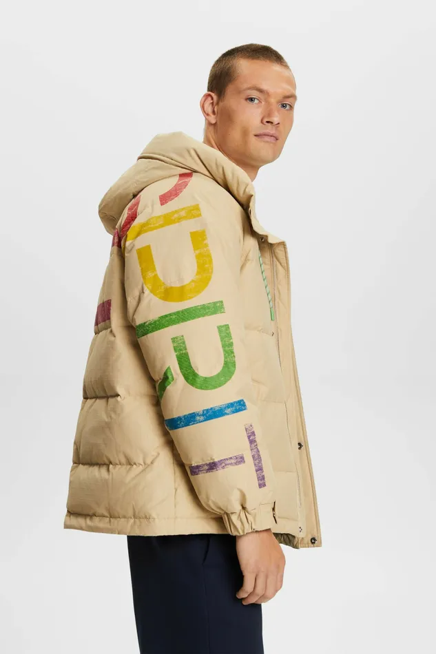 Jackets Coats Men Esprit Logo Down Puffer Jacket Sand