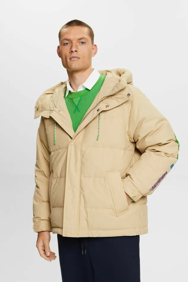Jackets Coats Men Esprit Logo Down Puffer Jacket Sand
