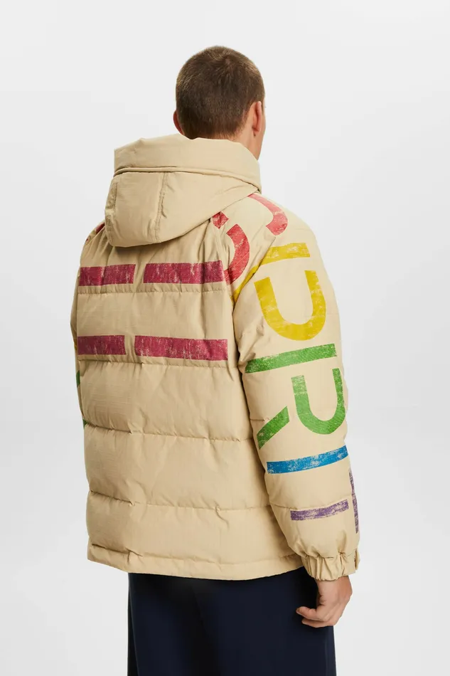 Jackets Coats Men Esprit Logo Down Puffer Jacket Sand