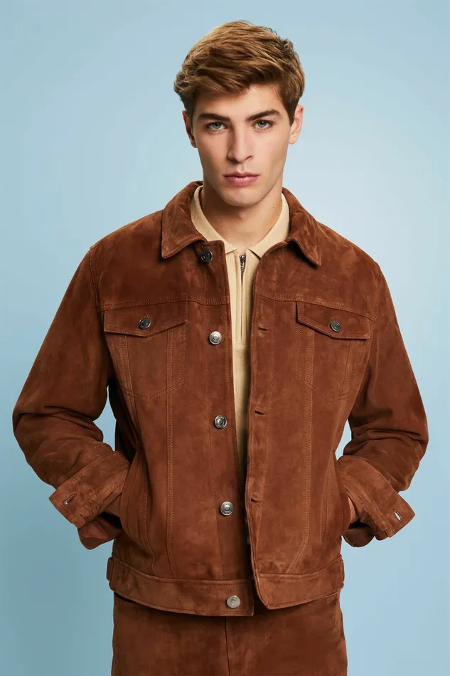 Jackets Coats Men Esprit Suede Trucker Jacket Bark