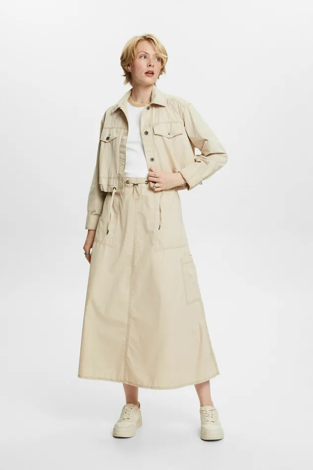 Jackets Coats Women Esprit Cropped TieFront CottonCanvas Jacket Sand